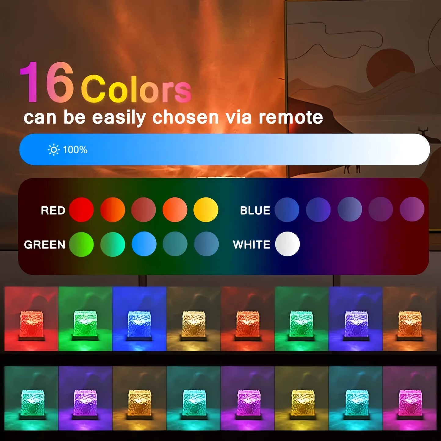 Aurora Ocean Wave USB LED Projector Night Light, 16 Colours with Remote