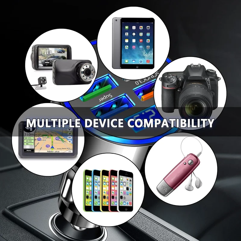 YYMSF Fast Cigarette-Lighter Car Charger with 4 USB and 2 USB-C Ports