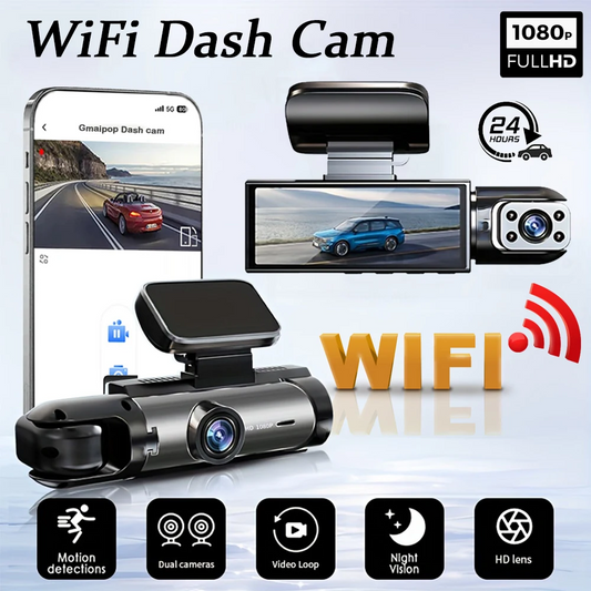 Gmaipop 1080p Dual-Lens Dash Cam DVR with G-Sensor and 64GB Card