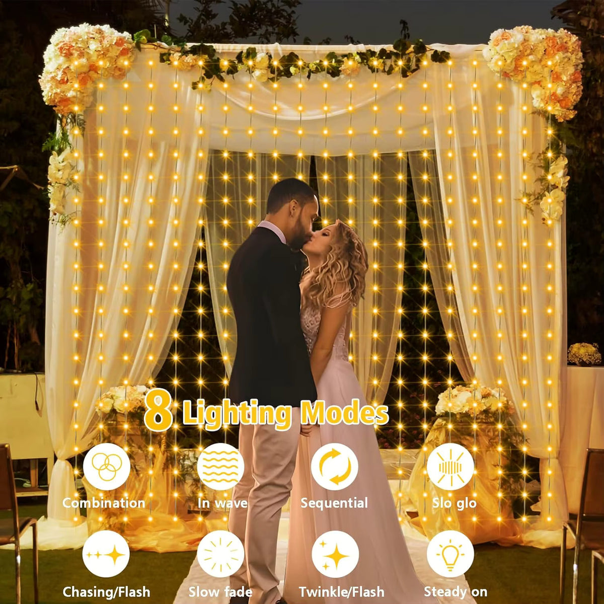 300-LED Waterproof Solar Curtain Fairy Lights for Garden Windows