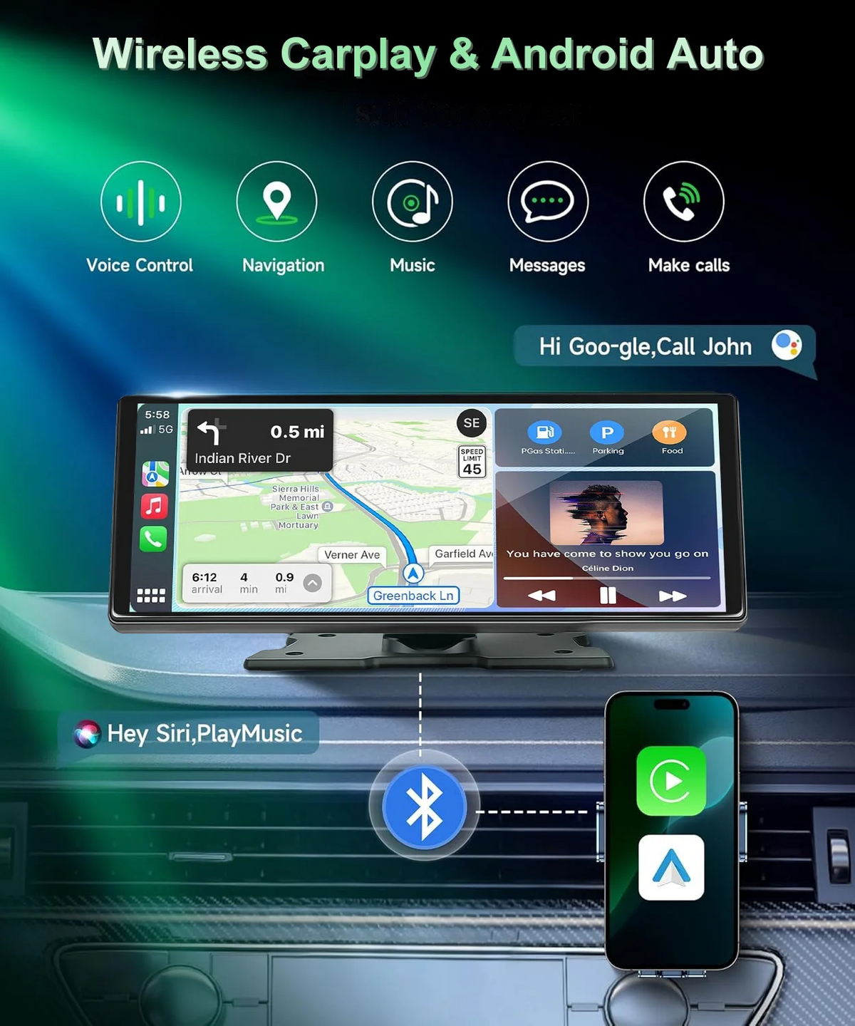 XIMA X10Plus Portable Wireless CarPlay and Android Auto Car Radio