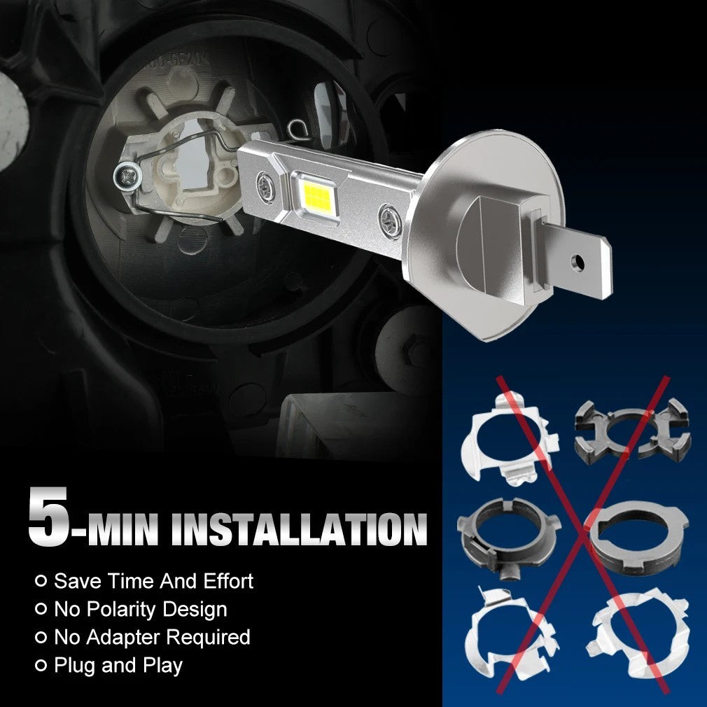 ZBS H1/H3 White LED Headlight Bulbs 6000K CANbus High/Low Beam
