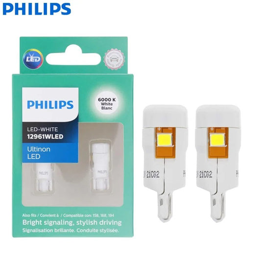 Philips Ultinon W5W T10 Bright White LED Bulbs 12V 6000K 12961ULWX2 — Twin Pack