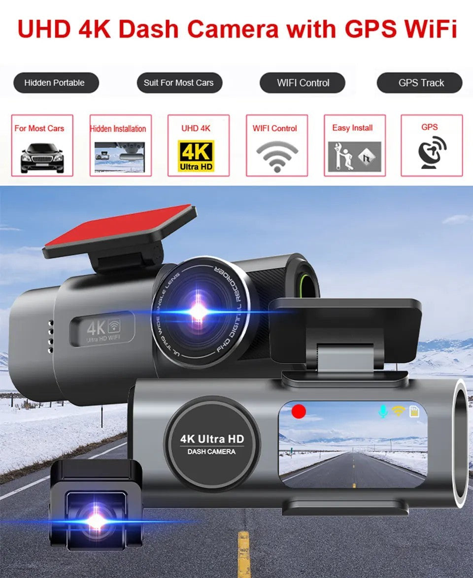ZBS 4K UHD Wi-Fi GPS Dash Cam DVR with Night Vision