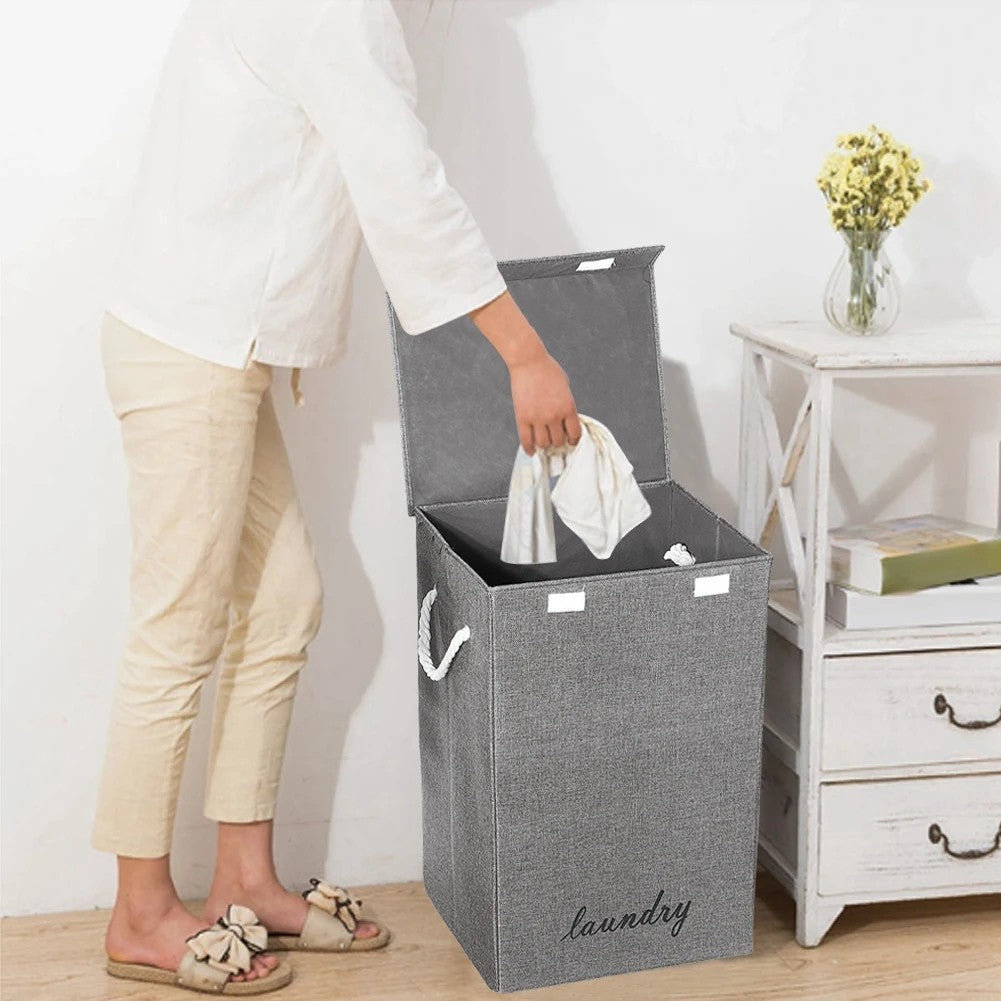 72L Folding Laundry Basket with Lid and Storage Bag