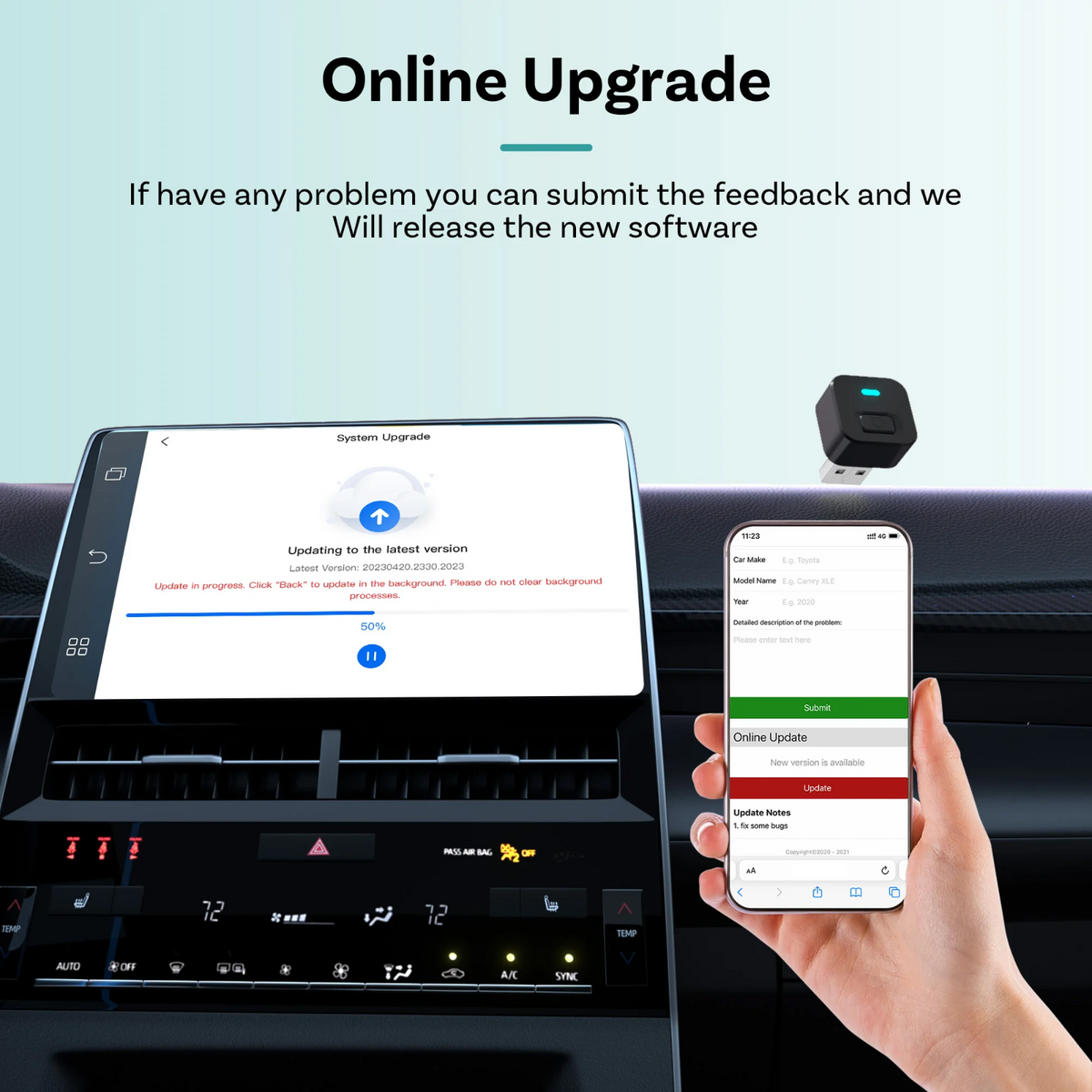 Ottocast CA525T Mini Wireless CarPlay and Android Auto Adapter with One-Click Button