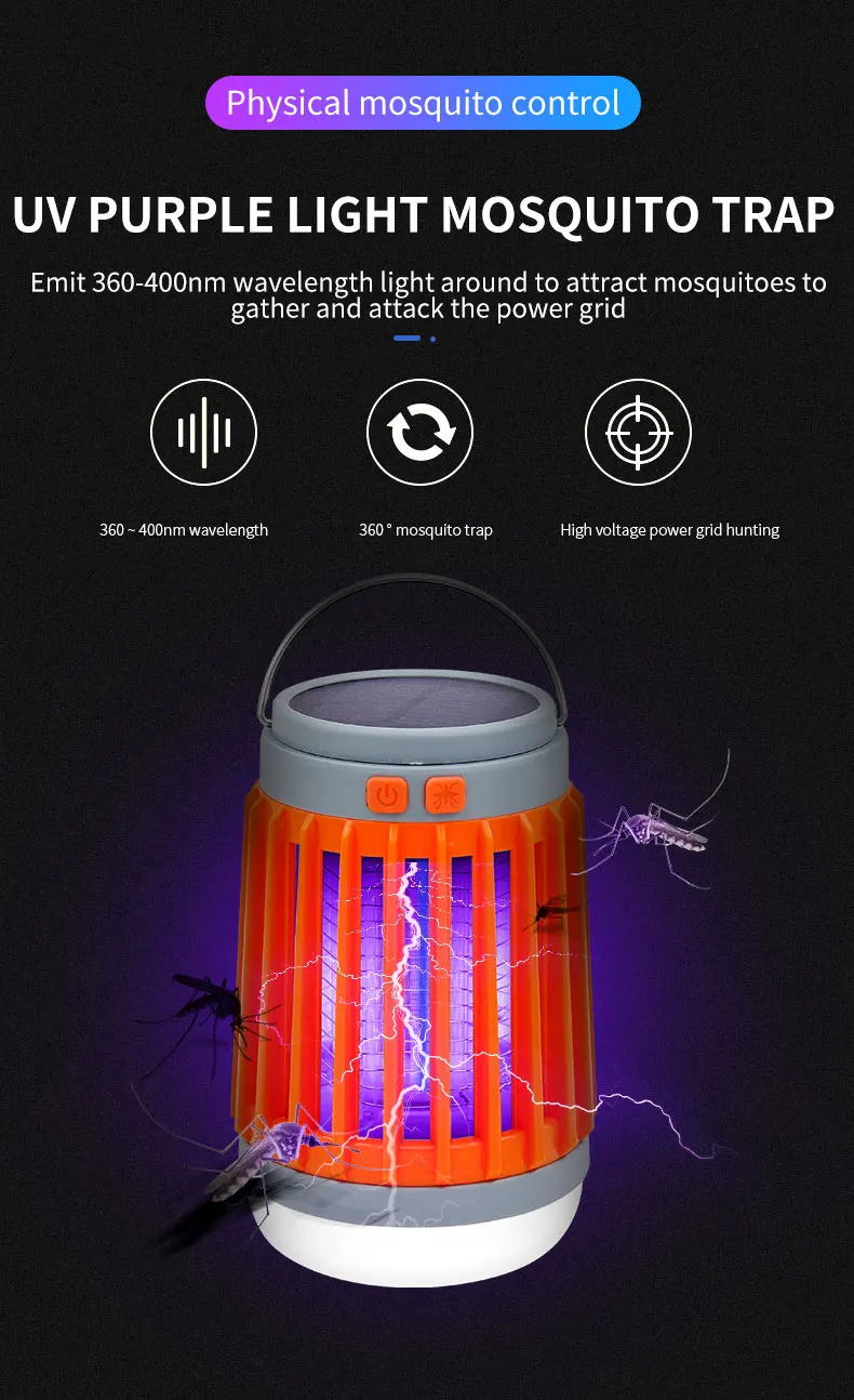 Esmarter Rechargeable UV Mosquito Killer Bug Zapper with Solar Charging