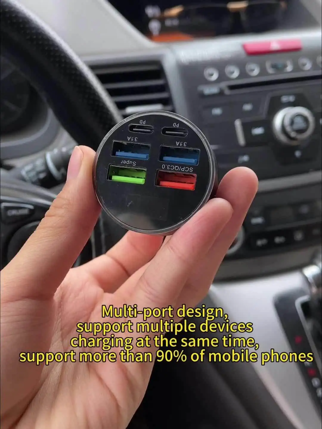 YYMSF Fast Cigarette-Lighter Car Charger with 4 USB and 2 USB-C Ports