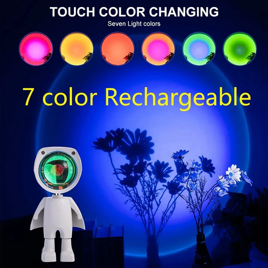 Astronaut 360° Rotating Sunset and Rainbow Projector Night Light, 7 Colours