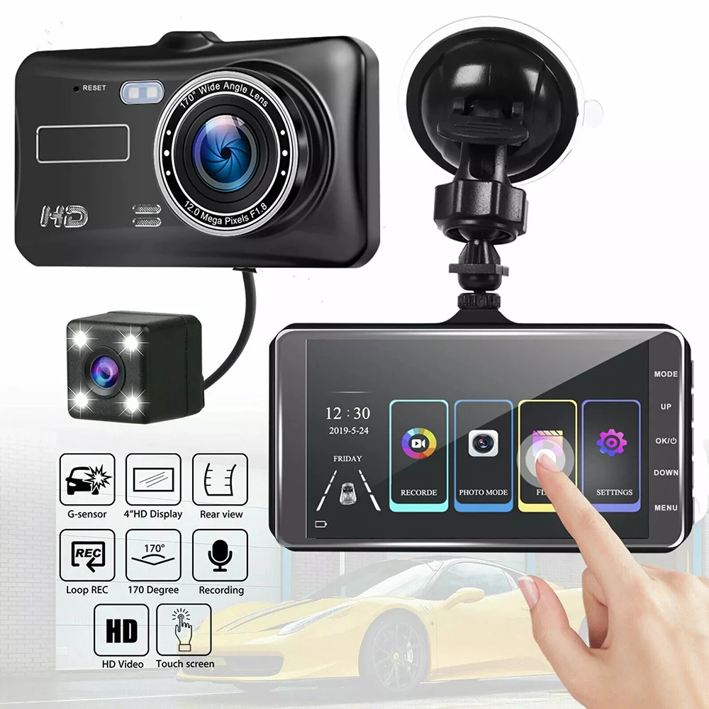 Wdszkmyf 4-Inch 1080p Pro Front/Rear Dash Cam with Night Vision