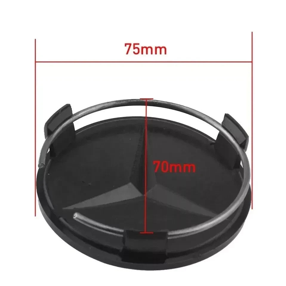 ZBS 75mm Gloss Black Mercedes Wheel Centre Caps A/B/C/E/S/M/AMG — Set of 4