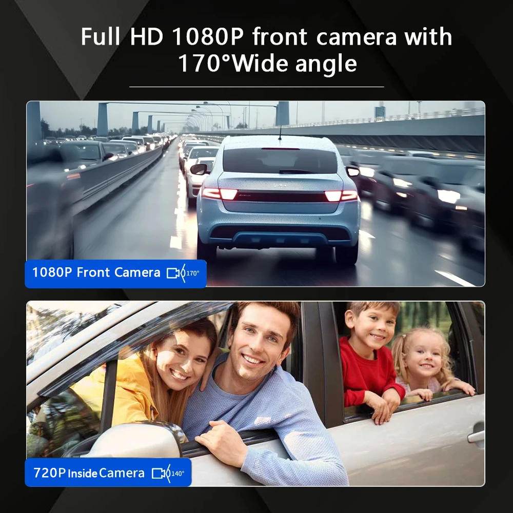 Gmaipop 1080p Dual-Lens Dash Cam DVR with G-Sensor and 64GB Card