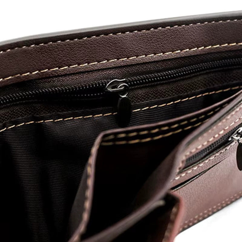 Men's Slim PU Leather Card Holder Wallet with Zip Coin Pocket and Money Clip