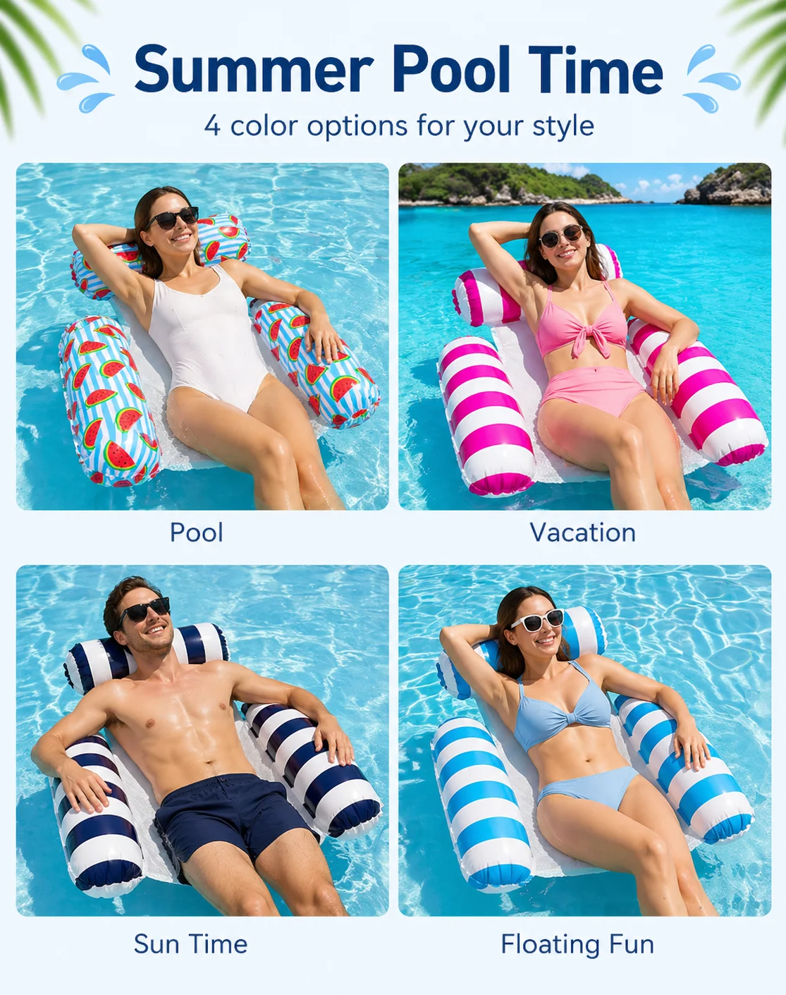 Crystals Inflatable Floating Water Hammock Pool Chairs — Twin Pack