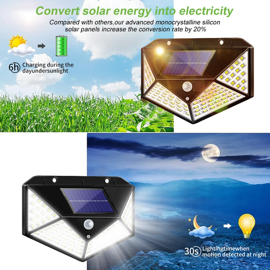100-LED Solar PIR Motion Sensor Outdoor Wall Lights — Set of 4