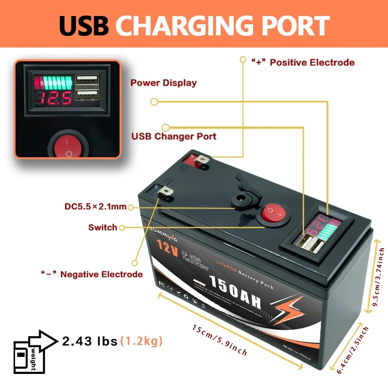 ZSB 12V 18650 150000mAh LiFePO4 Battery with BMS and 4000+ Cycles