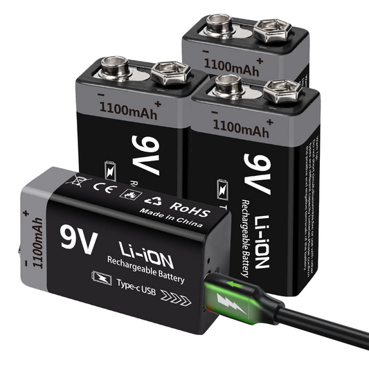 Kuugro 9V 1100mAh USB-C Rechargeable Li-Ion Battery 6F22