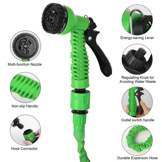 Expandable Anti-Kink Garden Hose with 7-Function Spray Gun