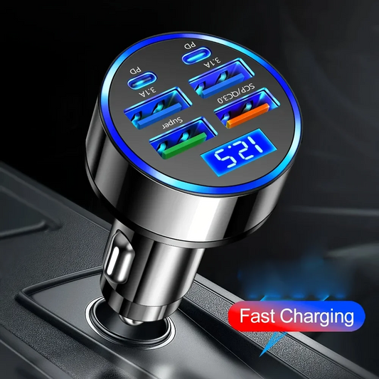YYMSF Fast Cigarette-Lighter Car Charger with 4 USB and 2 USB-C Ports