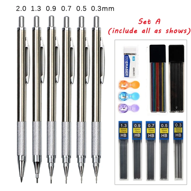 Mrooful Mechanical Pencil 0.3/0.5/0.7/0.9/1.3/2.0mm for Writing and Art