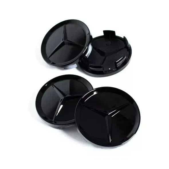 ZBS 75mm Gloss Black Mercedes Wheel Centre Caps A/B/C/E/S/M/AMG — Set of 4