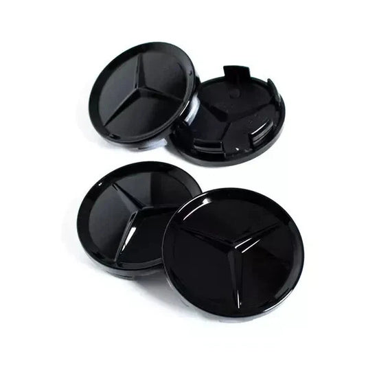 ZBS 75mm Gloss Black Mercedes Wheel Centre Caps A/B/C/E/S/M/AMG — Set of 4