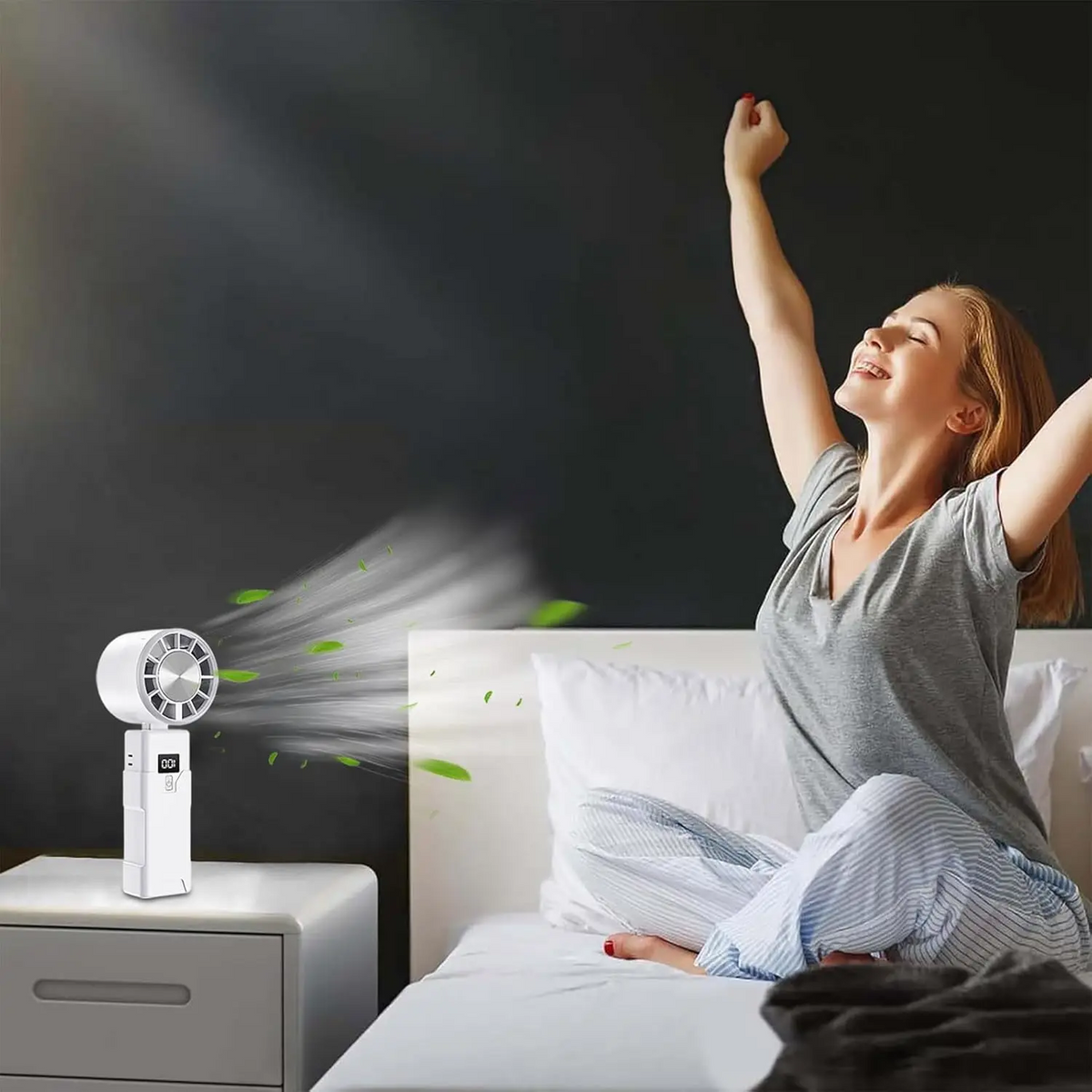 JPNPL USB Rechargeable Foldable Handheld/Desktop Fan with Real-Time Display