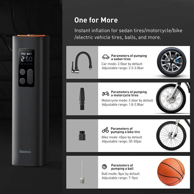 Baseus 12V 150 PSI Mini Smart Digital Tyre Inflator for Car/Bicycle
