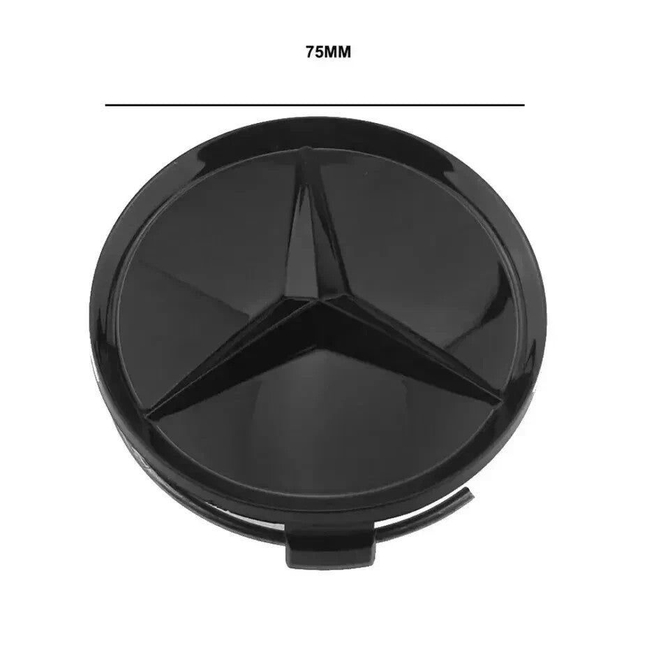 ZBS 75mm Gloss Black Mercedes Wheel Centre Caps A/B/C/E/S/M/AMG — Set of 4