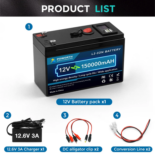 Poworth 12V 150Ah Lithium Battery with Built-In BMS for Home/RV Storage