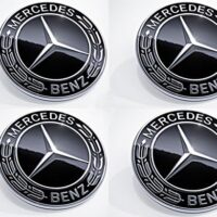 "Mercedes 75mm Alloy Wheel Centre Caps Black Chrome"