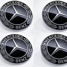 Mercedes Alloy Wheel Centre Hub Caps 75mm Black Chrome AMG Class Fit