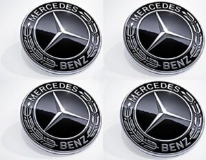"Mercedes 75mm Alloy Wheel Centre Caps Black Chrome"