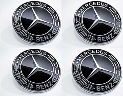 Mercedes Alloy Wheel Centre Hub Caps 75mm Black Chrome AMG Class Fit