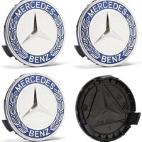 Mercedes Center Caps 75mm Dark Blue Chrome Laurel