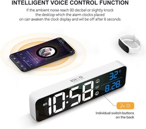 Music LED Alarm Clock Temperature Date Dual Alarms - Image 3