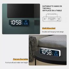 Music LED Digital Alarm Clock Temperature Date Display Desktop or Wall mount