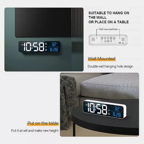 Music LED Digital Alarm Clock Temperature Date Display Desktop or Wall mount