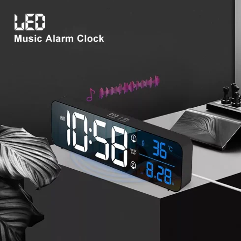 Music LED Digital Alarm Clock Temperature Date Display Desktop or Wall mount - Image 6