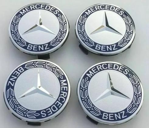 4x Blue Mercedes Benz Alloy Wheel Centre Caps 75mm Badges Hub Emblem - Fits All