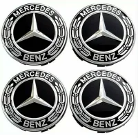 Mercedes Benz 75mm Black Chrome Wheel Caps Set 4