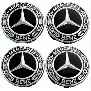 Mercedes Benz 75mm Black Chrome Wheel Caps Set 4