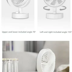 Portable, Rechargeable, adjustable Oscillating USB Desk, Table Fan 3 Speed White