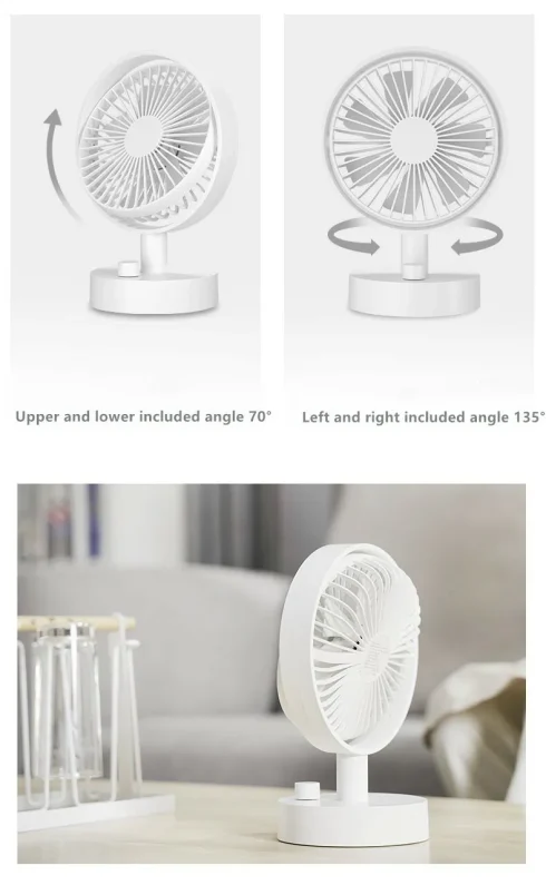 Portable, Rechargeable, adjustable Oscillating USB Desk, Table Fan 3 Speed White