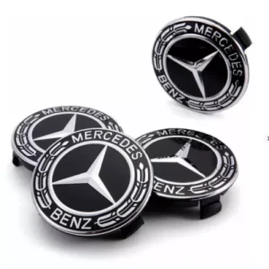 "Mercedes 75mm Alloy Wheel Centre Caps Black Chrome" - Image 2