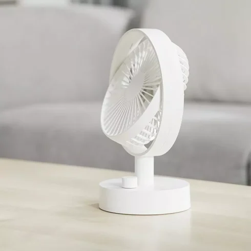 Portable, Rechargeable, adjustable Oscillating USB Desk, Table Fan 3 Speed White - Image 3